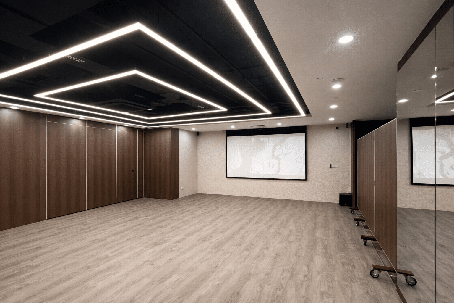 Modern conference room with projection screen
